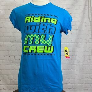 ZUMBA “Riding with My Crew” unisex tee bright blue available in m/l xl/xxl nwt